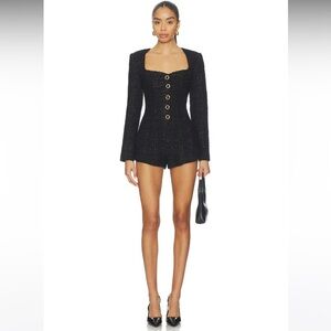 NWT! MAJORELLE Selene Tweed Romper in Black Metallic